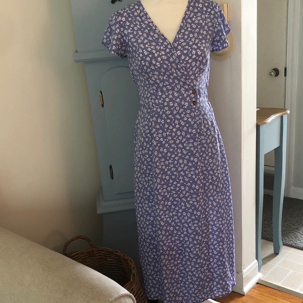 Sienna Sky Lavender Blue Floral Wrap Midi Dress